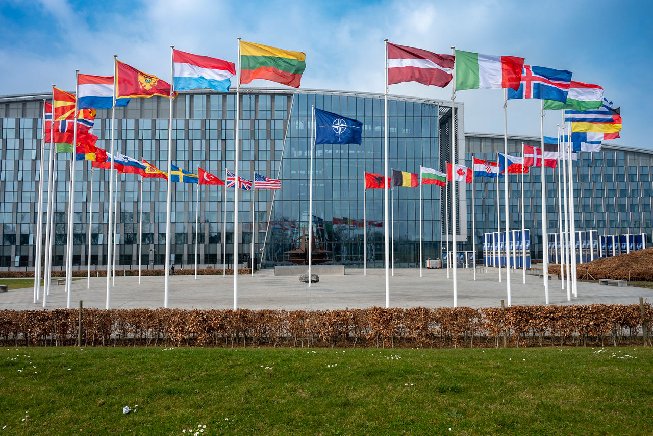 NATO flags or headquarters (for alliance context)