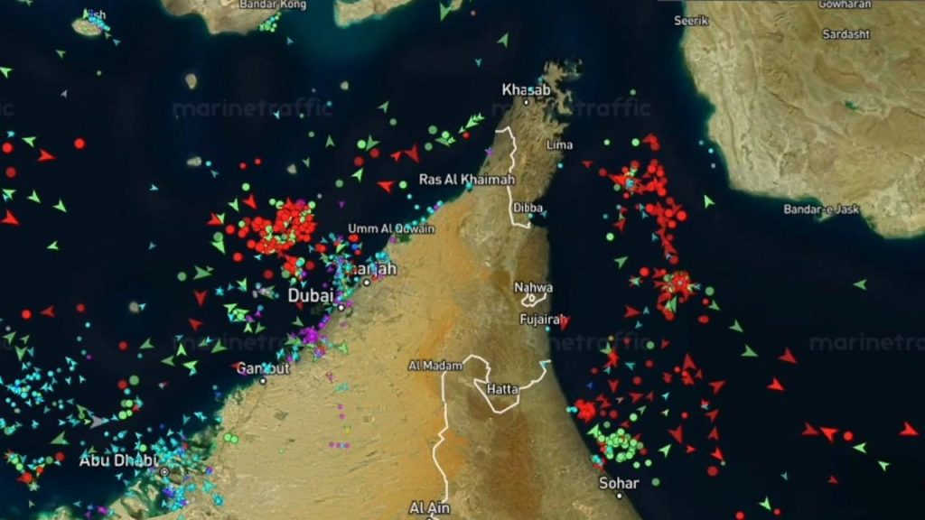 Ship traffic due to the closure of the Strait of Hormuz